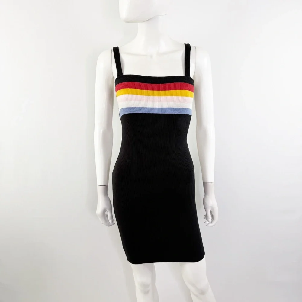 Aero Seriously Soft Black Mini Dress Size XS Square Neck Bodycon Retro Summer - Picture 2 of 8